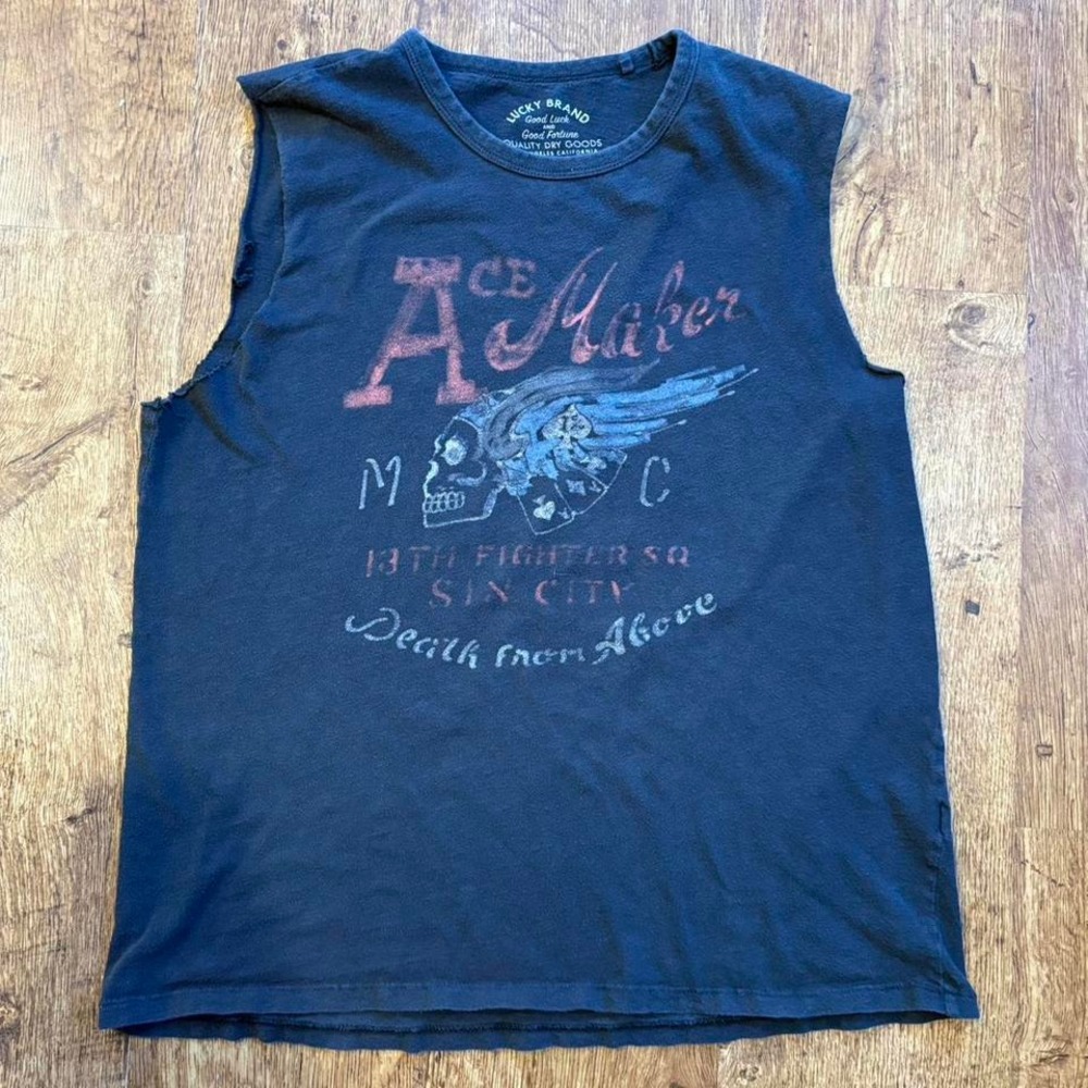 Lucky Brand cut off T-shirt Ace Maker MC 13th fighter Sin City Death from Above